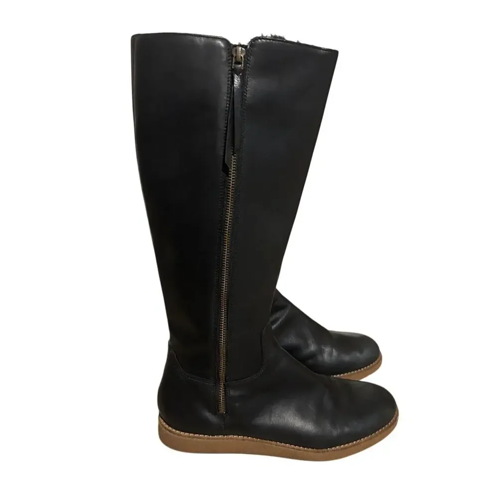Cole Haan Grand.ØS Waterproof Tall Boots 9.5 Black Leather Fur Lined Side Zip